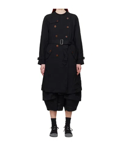 Comme Des Garçons Double-breasted Belted Trenchcoat In Black