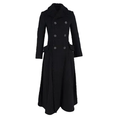 Comme Des Garçons Double Breasted Bouclé Long Coat In Black Wool