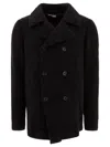 Comme Des Garçons Wool Blend Double-breasted Coat With Ribbed Sleeves In Blue