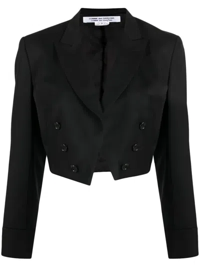 Comme Des Garçons Double-breasted Cropped Wool Blazer In Black