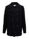 Comme Des Garçons Wool Blend Double-breasted Coat With Ribbed Sleeves