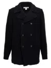 Comme Des Garçons Wool Blend Double-breasted Coat With Ribbed Sleeves In Black