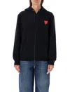 Comme Des Garçons Zipped Hoodie With Double Heart Patch In Black