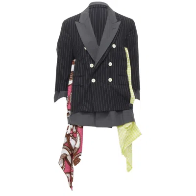 Comme Des Garçons Comme Des Garcons Double Layer Pinstripe Draped Blazer Jacket In Black