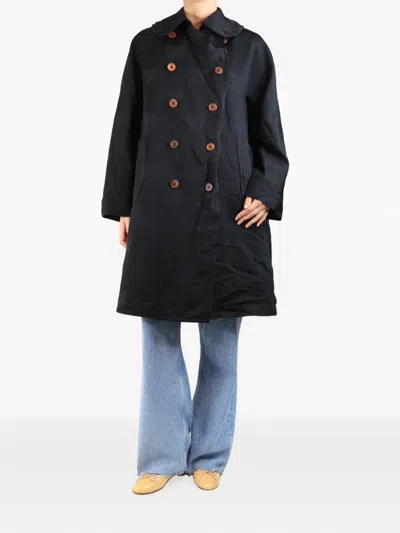Pre-owned Comme Des Garçons Double-breasted Bow Jacquard Coat In Black