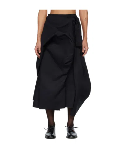 Comme Des Garçons Double-sided Twill Midi Skirt In Black