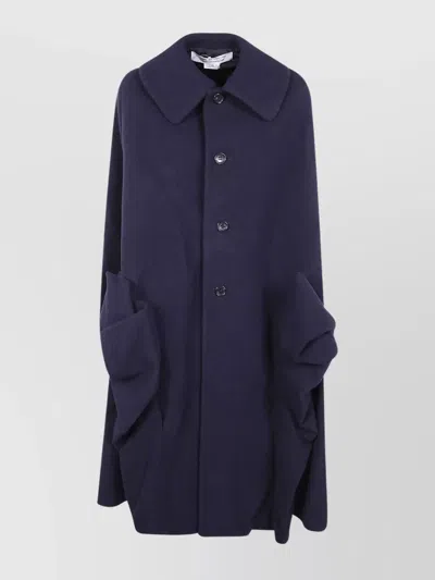 Comme Des Garçons Draped Coat With Bow And Wide Collar In Blue