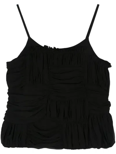 Comme Des Garçons Ruffled Detailing Round Neck Top In Black