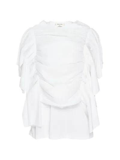 Comme Des Garçons Draped Gathered Blouse In White