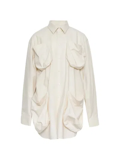 Comme Des Garçons Draped-pockets Cotton Shirt In Neutral