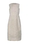 Comme Des Garçons White Tulle Flower Tape Embroidery Midi Dress In White
