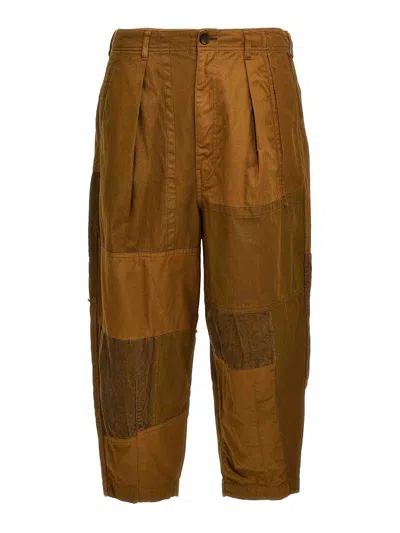 Comme Des Garçons Drill Pants With Velvet Inserts In Brown