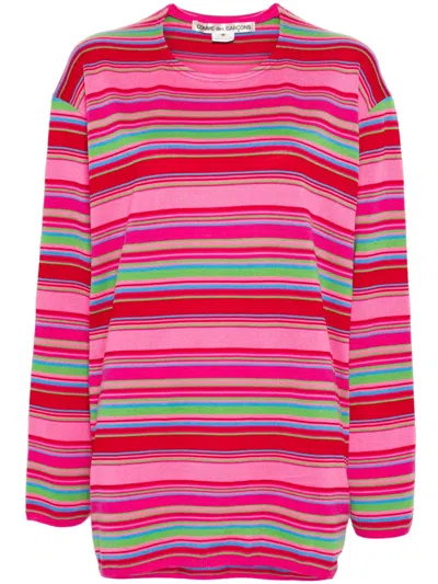 Comme Des Garçons Drop-shoulder Striped Jumper In Pink
