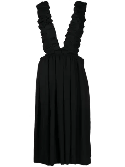 Comme Des Garçons Dungarees-style Midi Dress In Black