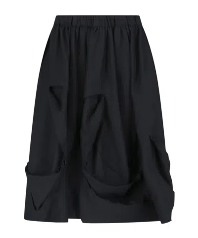 Comme Des Garçons Elastic Waist Midi Skirt In Black