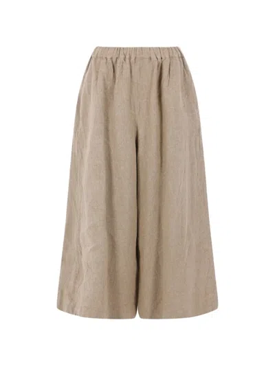 Comme Des Garçons Elasticated-waist Linen Trousers In Brown