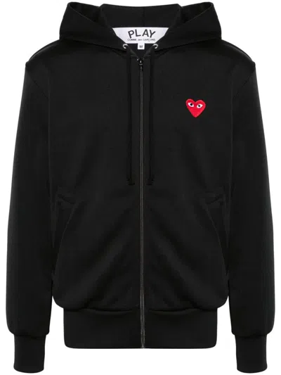 Comme Des Garçons Emblem Heart Cotton Hoodie In Black
