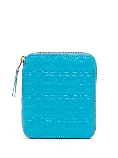 Comme Des Garçons Embossed-finish Leather Wallet In Blue