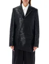 Comme Des Garçons Floral Embroidered Asymmetric Faux Leather Jacket