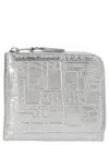 Comme Des Garçons Raised Logo Textured Finish Wallet In Silver