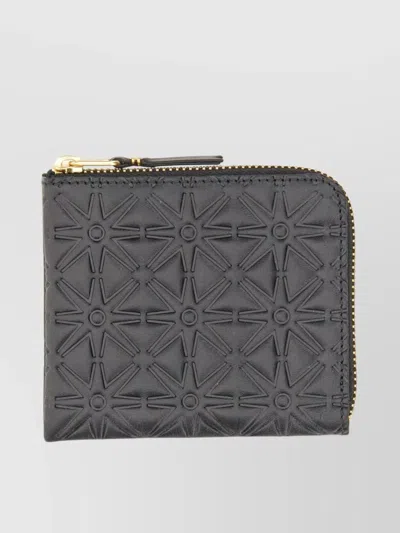 Comme Des Garçons Embossed Pattern Zip Wallet With Gold Hardware