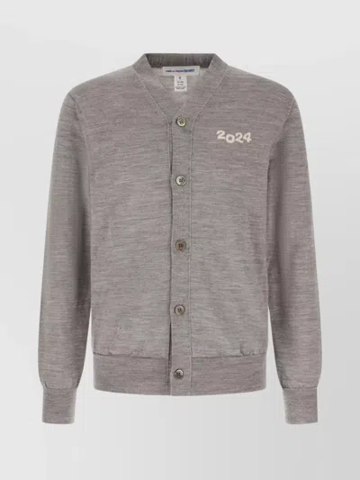 Comme Des Garçons Embroidered Chest Wool Cardigan In 1