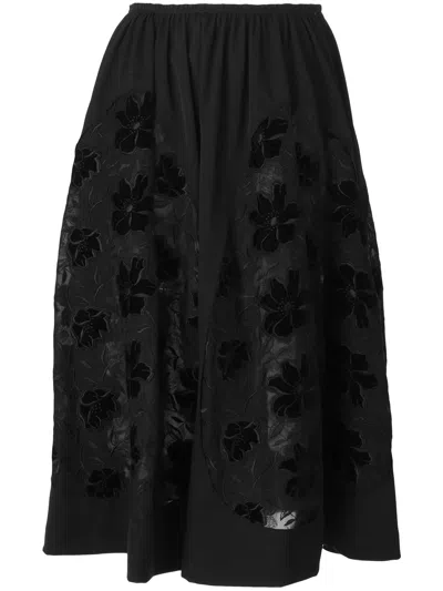 Comme Des Garçons Embroidered Flared Skirt In Black