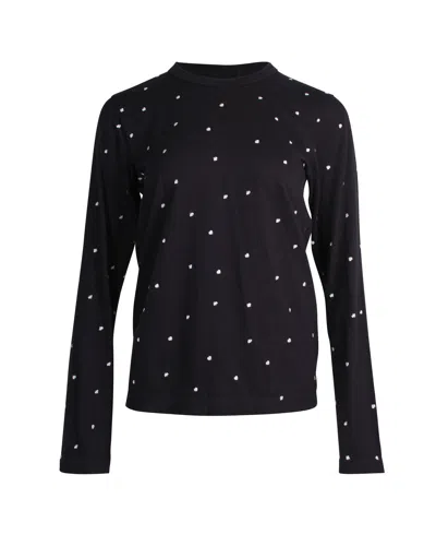 Comme Des Garçons Comme Des Garcons Embroidered Polka Dot Long Sleeve Top In Black Cotton