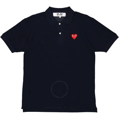 Comme Des Garçons Comme Des Garcons Embroidered Red Heart Polo Shirt In Navy