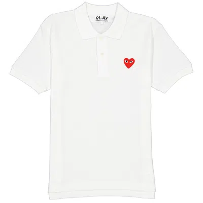 Comme Des Garçons Comme Des Garcons Embroidered Red Heart Polo Shirt In White