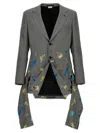 Comme Des Garçons Check-pattern Embroidered-motif Blazer In Gray