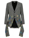 Comme Des Garçons Check-pattern Embroidered-motif Blazer In Gray