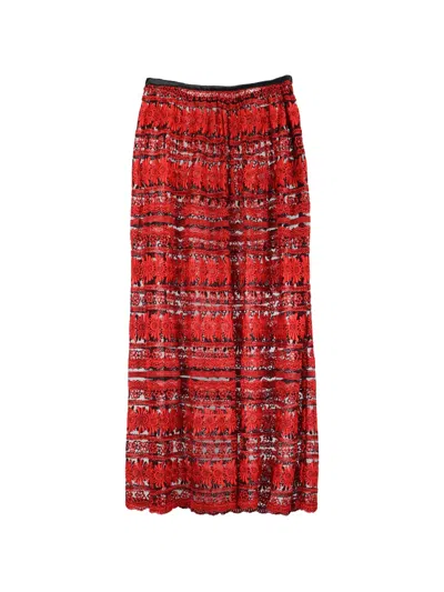 Pre-owned Comme Des Garçons Embroidery Lace Midi Skirt In Red