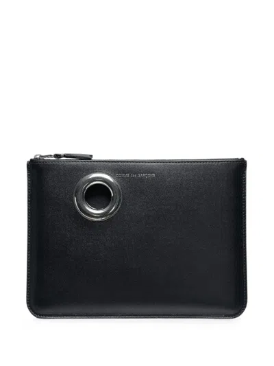 Comme Des Garçons Eyelet-embellished Leather Wallet In Black