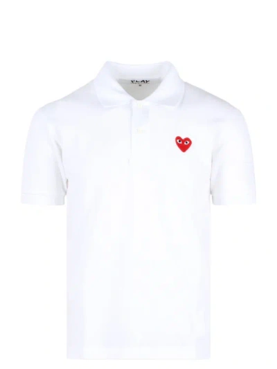 Comme Des Garçons Eyes Heart Patch Polo Shirt In White