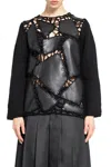 Comme Des Garçons Faux Leather And Wool Sweater In Black