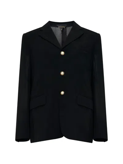 Comme Des Garçons Faux-pearl Notch-lapel Jacket In Black