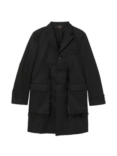 Comme Des Garçons Feather-trim Coat In Black