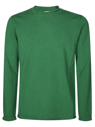 Comme Des Garçons Finely Knitted Black Wool Sweater With Classic Crew Neckline In Green