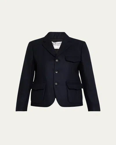 Comme Des Garçons Flap Pocket Wool-blend Blazer In Blue