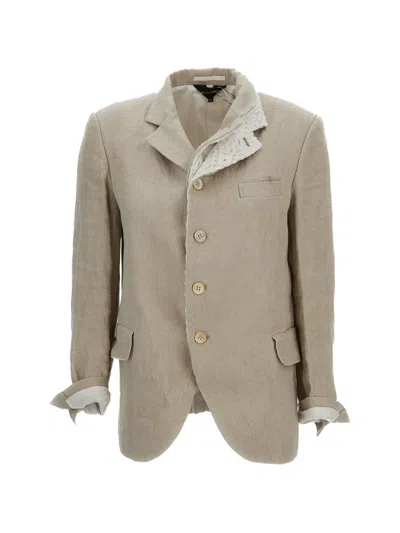 Comme Des Garçons Layered Blazer Notch Lapel Chest Pocket In Neutral
