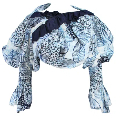 Pre-owned Comme Des Garçons Comme Des Garcons Floral And Batik Print Blouse With Open Back Size Ss In Blue
