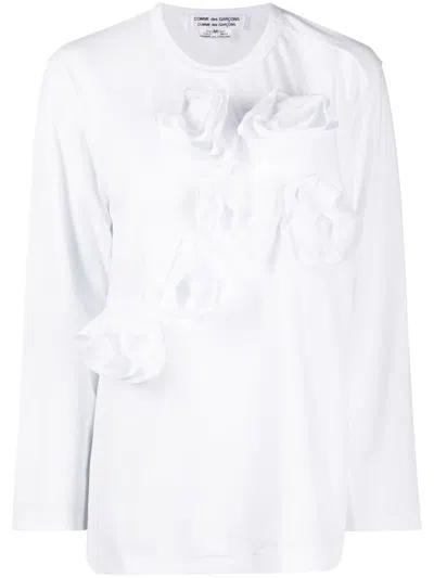 Comme Des Garçons Floral-appliqué Long-sleeve T-shirt In White