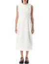 Comme Des Garçons White Tulle Flower Tape Embroidery Midi Dress