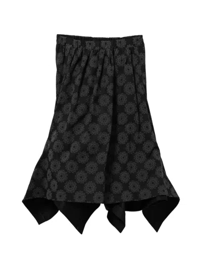 Comme Des Garçons Floral Asymmetric Midi Skirt In Black