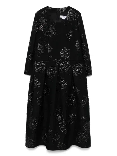 Comme Des Garçons Floral-brocade Midi Dress In Black
