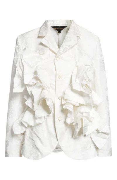 Comme Des Garçons Floral Damask Single Breasted Blazer In White