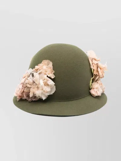 Comme Des Garçons Floral Embellished Wide Brim Hat In Green