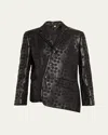 Comme Des Garçons Floral Embroidered Asymmetric Faux Leather Jacket In Black