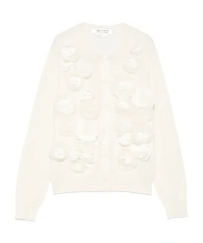 Comme Des Garçons Floral Embroidered Cardigan In Neutral